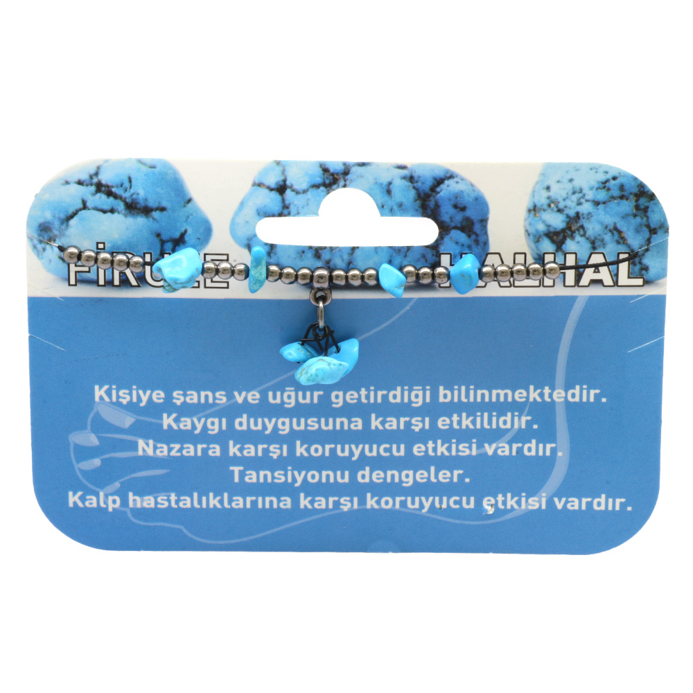 Makrome Örgülü Natural Kesim Firuze Doğaltaş Halhal - 2