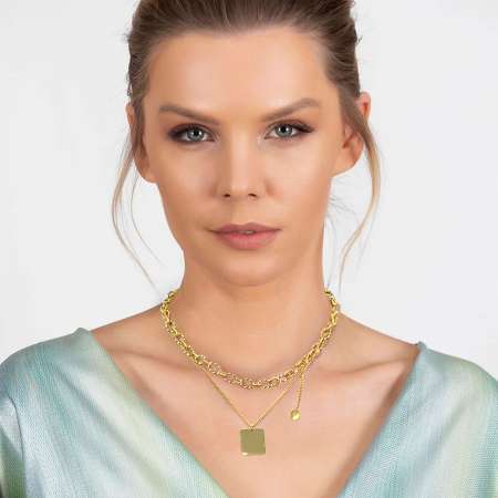 Marina Tasarım Kişiye Özel İsim Yazılı Gold Renk Çelik Kadın Kolye - Thumbnail