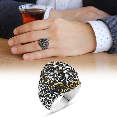 Miğfer Tasarım 925 Ayar Gümüş Yeniçeri Yüzüğü - Thumbnail