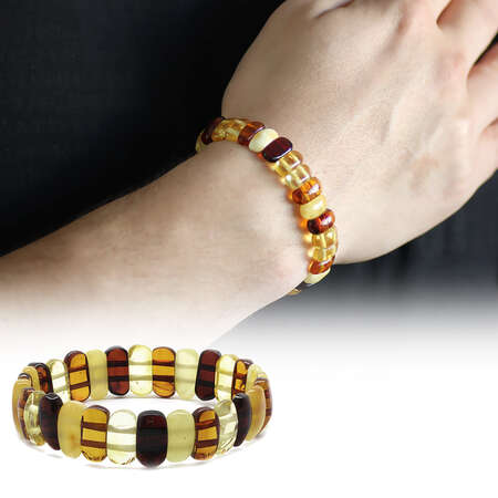Multicolor Doğal Damla Kehribar Rolex Unisex Bileklik - Thumbnail
