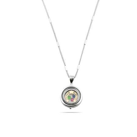 Multicolor Zirkon Taşlı Oval Tasarım At Nalı Detaylı 925 Ayar Gümüş Kadın Şans Kolyesi - Thumbnail