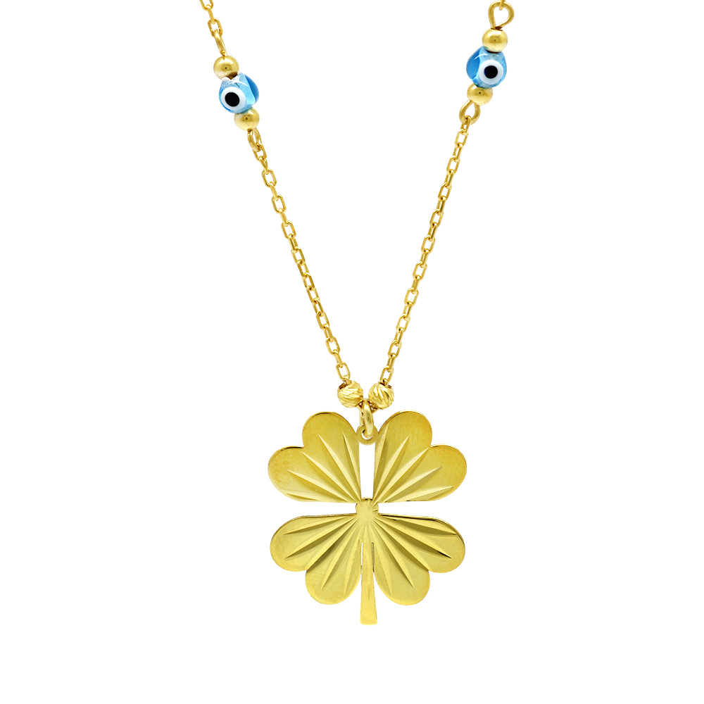 Nazar Boncuğu Detaylı Kır Çiçeği Tasarım Gold Renk 925 Ayar Gümüş Kolye