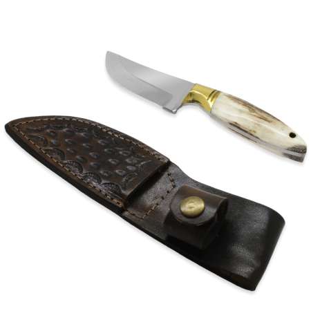 Özel Kutulu Geyik Boynuzu Kabzalı Mini Barınlı Kişiye Özel İsim Yazılı 4116 Çelik Avcı/Kamp Bıçağı - Thumbnail