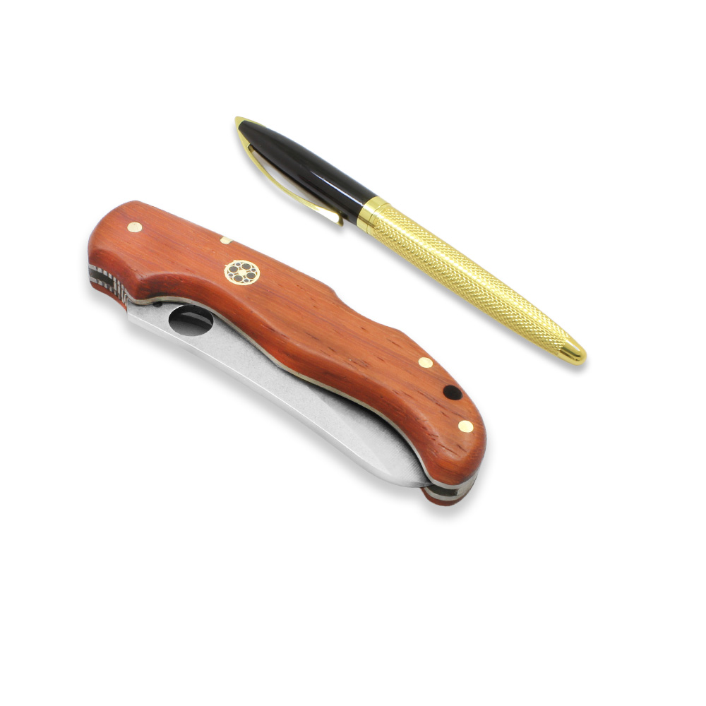Padok Ağacı Kabzalı Delikli Hayta Model Sırttan Kilit Mekanizmalı Kişiye Özel İsim Yazılı 4116 Karartılmış Çelik Avcı/Kamp Bıçağı