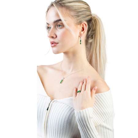 Sıralı Yeşil Zirkon Taşlı Silver Renk 925 Ayar Gümüş Kadın Yüzük - Thumbnail