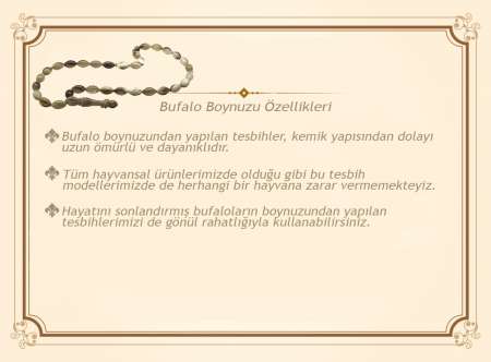 Sistemli İstanbul Kesim Siyah-Beyaz Renk 99'luk Bufalo Boynuzu Tesbih - Thumbnail