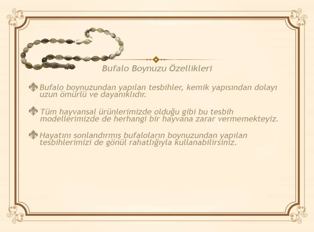 Sistemli İstanbul Kesim Siyah-Beyaz Renk 99'luk Bufalo Boynuzu Tesbih