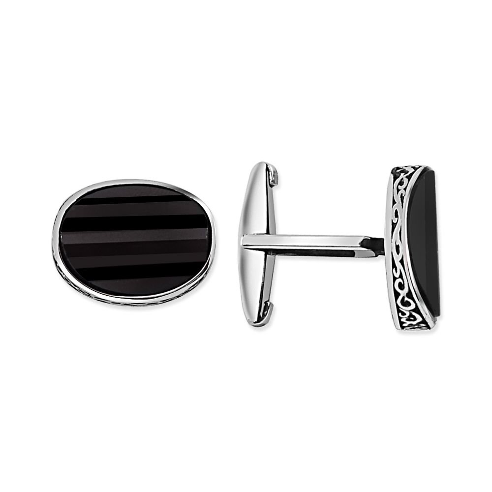 Siyah Taşlı Gümüş Kol Düğmesi (model 2)