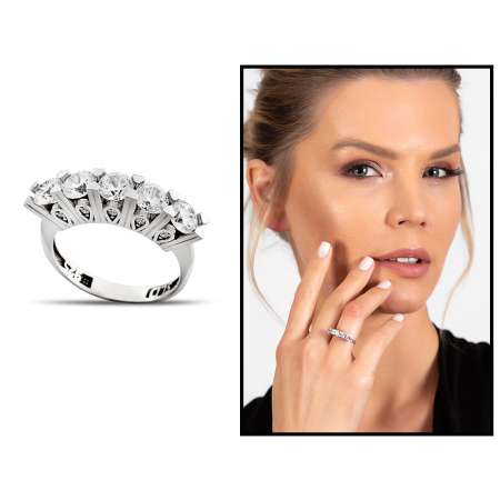 Starlight Diamond Pırlanta Montür Mikro Taşlı Minimal Tasarım 925 Ayar Gümüş Kadın Beştaş Yüzük - Thumbnail