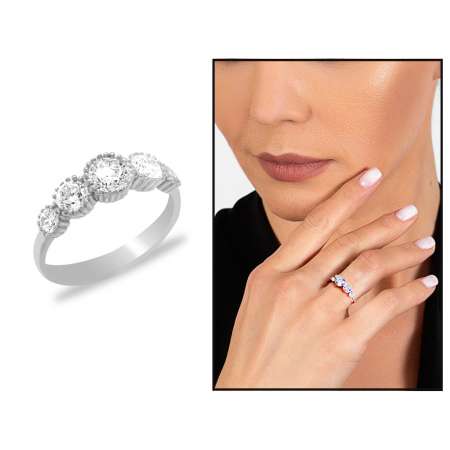 Starlight Diamond Zirkon Taşlı Gözyaşı Tasarım 925 Ayar Gümüş Kadın Beştaş Yüzük - Thumbnail