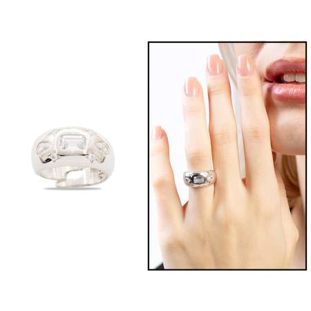 Su Damlası - Yıldız Süslemeli Silver Renk Free Size 925 Ayar Gümüş Kadın Yüzük - Thumbnail