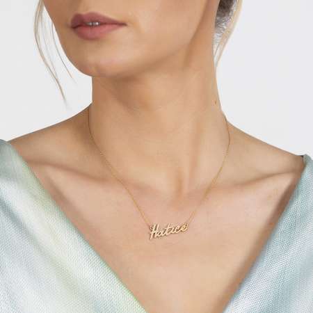 Yatay Tasarım Kişiye Özel İsim Yazılı Rose Renk 925 Ayar Gümüş Bayan Kolye - Thumbnail