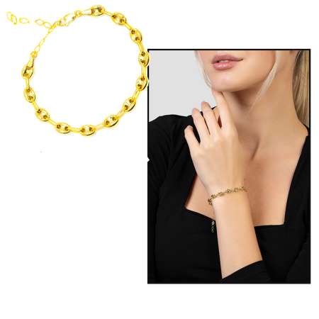 Zarif Tasarım Gold Renk 925 Ayar Gümüş Kadın Bileklik - Thumbnail