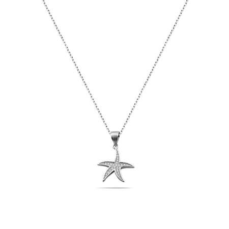 Zirkon Taşlı Deniz Yıldızı Tasarım 925 Ayar Gümüş Kadın Kolye - Thumbnail