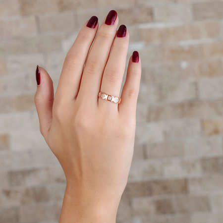 Zirkon Taşlı Geometrik Tasarım Rose Renk 925 Ayar Gümüş Bayan Yüzük - Thumbnail