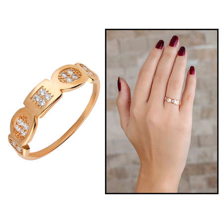 Zirkon Taşlı Geometrik Tasarım Rose Renk 925 Ayar Gümüş Bayan Yüzük - Thumbnail