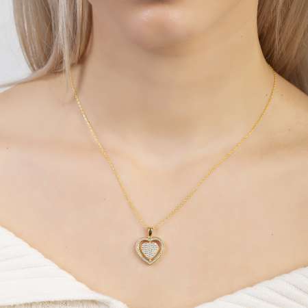 Zirkon Taşlı Kalp Model Gold Renk Kişiye Özel İsim Harf Yazılı 925 Ayar Gümüş Kadın Kolye - Thumbnail