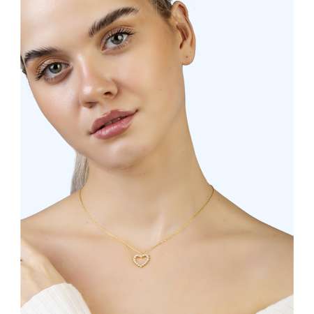 Zirkon Taşlı Kalp Tasarım Gold Renk 925 Ayar Gümüş Kadın Kolye - Thumbnail