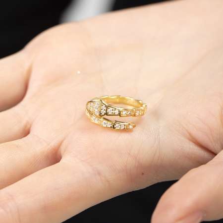 Zirkon Taşlı Snake Tasarım Gold Renk Free Size 925 Ayar Gümüş Kadın Yüzük - Thumbnail