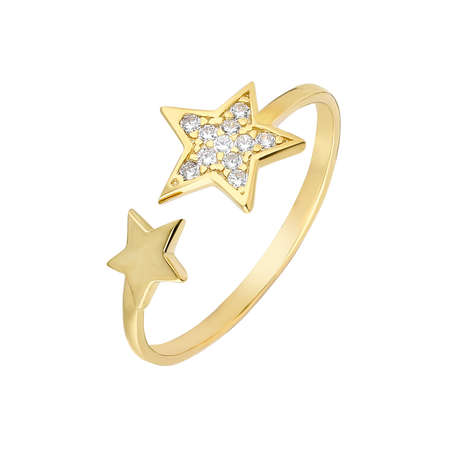 Zirkon Taşlı Yıldız Tasarım Gold Renk 925 Ayar Gümüş Bayan Yüzük - Thumbnail