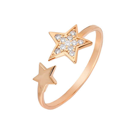 Zirkon Taşlı Yıldız Tasarım Rose Renk 925 Ayar Gümüş Bayan Yüzük - Thumbnail